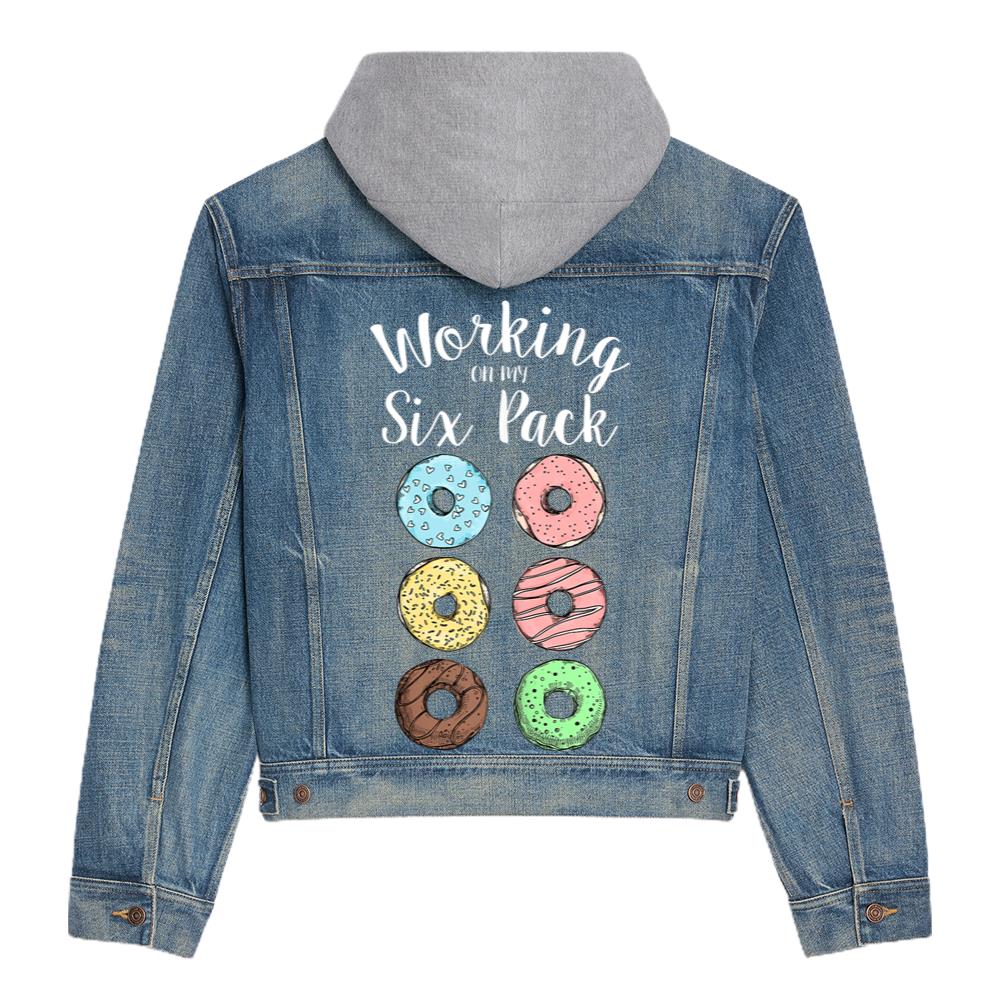 working on my six pack donut funny work out hooded denim jacket 8028 w5mt8.jpg